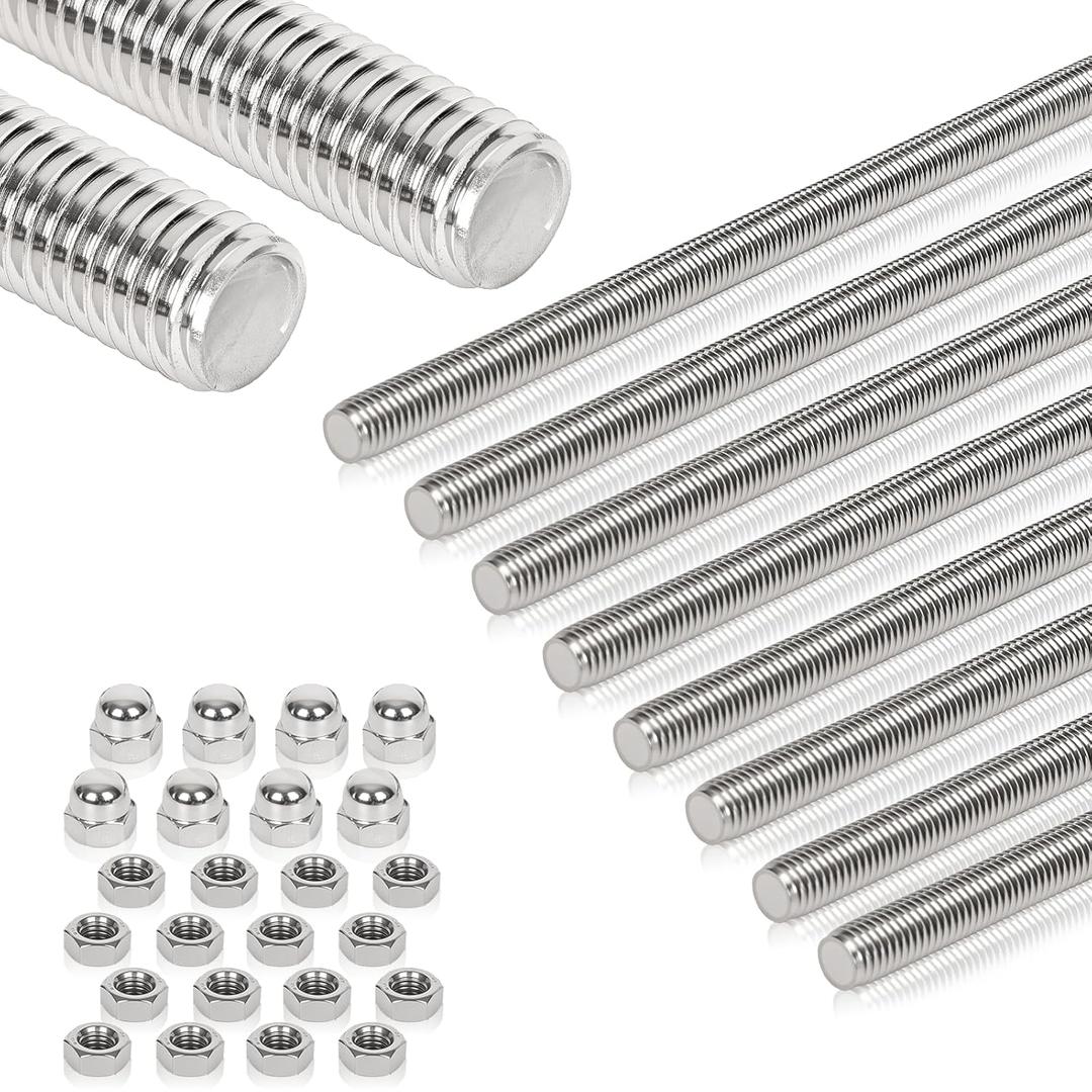 8 Pcs 304 Stainless Steel M12 Fully Threaded Rod,10"(255mm) Long Threaded Rod,Right Hand Threadswith Nuts (8, M12x255mm)