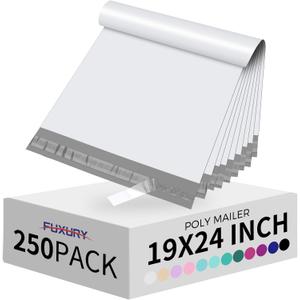 Fuxury Poly Mailers 19x24Inch 250Pcs,Waterproof Shipping Bags for Clothing,Strong Adhesive Shipping Envelopes for Small Business,Self Seal Heavy Duty Poly Mailer Bags,Flexible Mailing Bags White