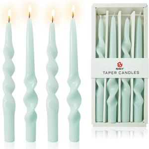 10 Inches Spiral Taper Candles Sticks Mint Green Twisted Candle Dripless Unscented Long Candles, Handmade Candlesticks for Wedding Dinner Decor, Set of 4