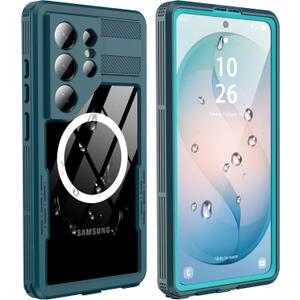 GOLDJU for Samsung Galaxy S26 Ultra Case Waterproof, S26 Ultra Case with Built-in Screen & Lens Protector, Shockproof Full Body Protection Phone Case, Compatible with MagSafe/Wireless Charging, Blue
