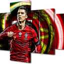 TUMOVO Canvas Wall Art 5 Pieces Cristiano Ronaldo Posters Famous Football Superstar Picture Portuguese Professional Football Player Canvas Decor for Living Room Prints Framed Ready to Hang 50x24 in