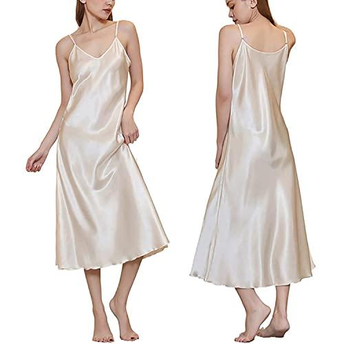 Gulposa Womens Satin Nightgown Silk Slip Dress Sleepwear Sexy V Neck Negligee Lingerie Long Nightwear XL