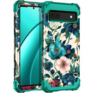 Hekodonk for Google Pixel 6A Case (2022),Heavy Duty Full Body Shockproof Protection Hard Plastic+Silicone Rubber Hybrid 3 in 1 Protective Phone Case for Google Pixel 6A,All Green
