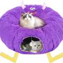 Cat Tunnel Bed for Indoor Cats - Cute Cat Donut Tunnel with Washable Circle Cushion - Multi-Purpose Cat Bed & Peekabo Cave, Pet Playground Toys for Kittens, Puppy, Rabbit