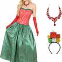 Martha May Whovier Costume Women Christmas Dress Polka Dot Fancy Dress with Gloves Halloween Outfit (Small, Green)