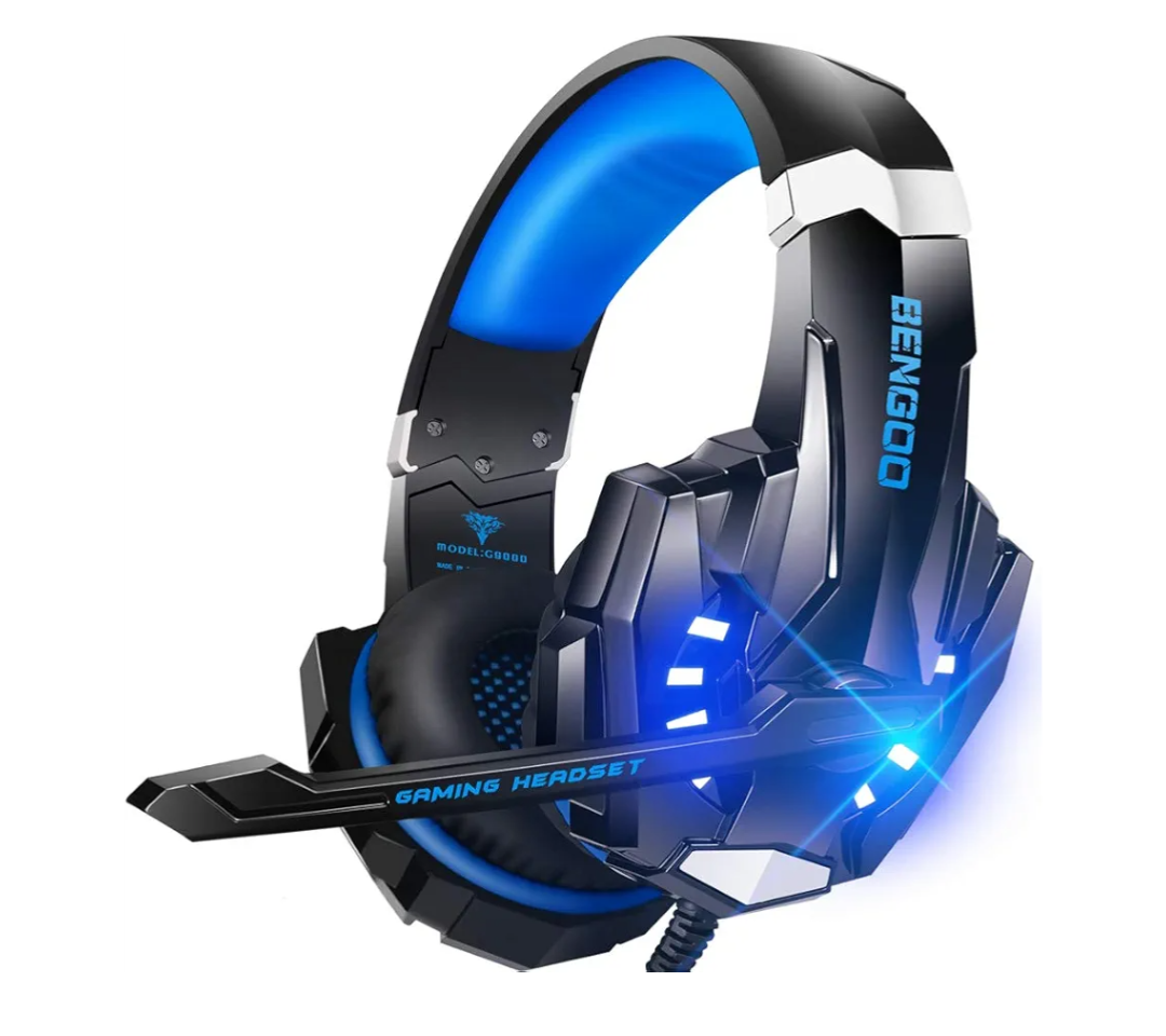 BENGOO G9000 Stereo Gaming Headset for PS4 PC Xbox One PS5 Controller, Noise Cancelling Over Ear Headphones with Mic, LED Light, 7.1 Surround Sound, Soft Memory Earmuffs for Nintendo Xbox Series X|S