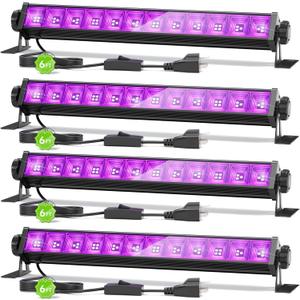 4 Pack 42W LED Black Light Bar, Blacklight with 6FT Cord+Switch+Plug, Glow in The Dark Black Lights Party Supplies for Halloween Decorations, Body Paint, Classroom, Bedroom