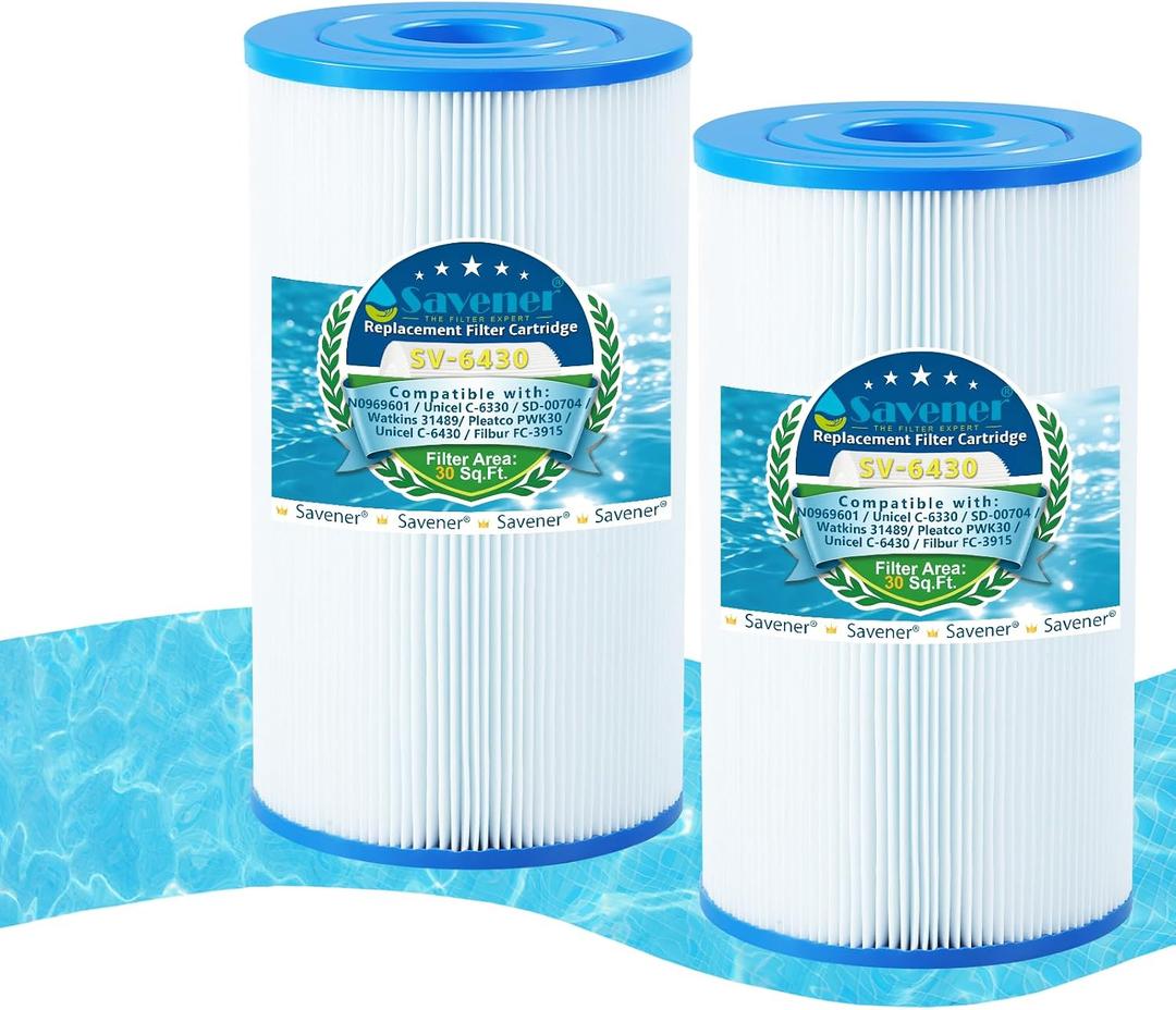 Savener® C-6430 Hot Tub Spa Filter Cartridge, Compatible with Watkins 31489, PWK30, FC-3915, P/N0969601, 71825, 73178, 73250, CX880XRE, C4000, C4020, C4025, C4030, C880E, 30 Sq. Ft, 2 Pack