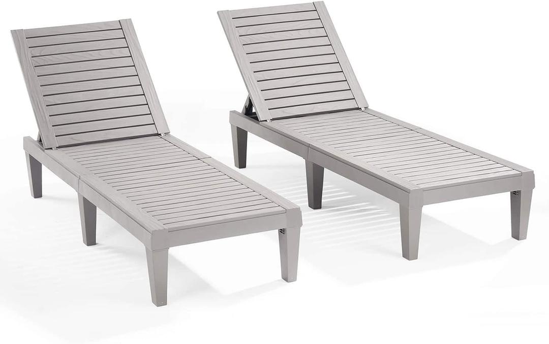 Nestl Patio Chairs - Grey Chaise Lounge Chair Outdoor, 5-Position Adjustable Sun Tanning Chair, Waterproof Pool Lounge Chairs Set of 2, Reclining Lawn Chair, Lightweight Outdoor Lounge Chairs