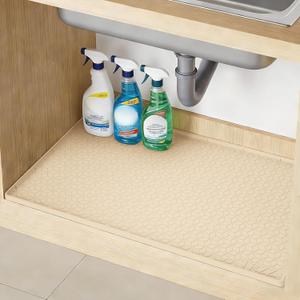 TRZZ Silicone Waterproof Under Sink Mat 22" x 19", Drip Tray and Cabinet Liner for Kitchen and Bathroom, Prevents Water Damage and Organizes Cabinets (Beige)