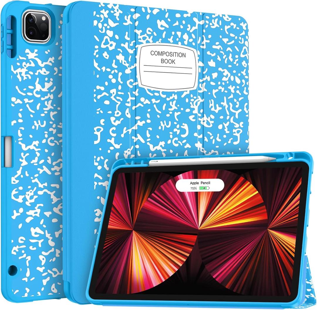 Soke for iPad Pro 11 Case (M2) 2022/2021/2020 with Pencil Holder - [Full Body Protection + Apple Pencil Charging + Auto Wake/Sleep], Soft TPU Back Cover for 2022 iPad Pro 11 inch(Book Blue)