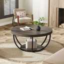Tribesigns Round Coffee Table, 31.7" Wooden 2-Tier Circle Coffee Table with Storage Shelves, Modern Accent Cocktail Table Center Table for Living Room, Grey, 31.7"D x 31.7"W x 17.3"H