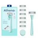 Athena Club Womens Razor Kit, 5-Blade Cartridge Razor for Sensitive Skin, Serum-Infused Blades with Shea Butter and Hyaluronic Acid, Includes Handle, 6 Refills and Magnetic Shower Hook - Mint