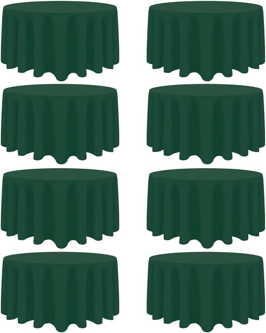 8 Pack Dark Green Round Tablecloth 90 Inch Stain and Wrinkle Resistant Round Hunter Green Table Cloth Reusable and Washable Polyester Fabric for Buffet Wedding Party and Banquet