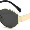 AIEYEZO Retro Oval Sunglasses for Women Fashion Polarized Sun Glasses Oval Metal Frames UV400 Protection Lens (Gold/Grey)