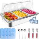 Countertop Ice Food Serving Display Tray with 3 Pan, Portable Salad Bar Buffet Station for Home, Cold Food Buffet Server, Pizza Topping Station, Cold Buffet Table Serving Station for Party