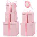 Cholemy 5 Pcs Square Nesting Boxes Decorative Gift Boxes with Lid and Ribbon Assorted Sizes Wrap for Wedding, Carnival, Anniversary, Birthday, Bridal Shower Party Gifts(Pink)