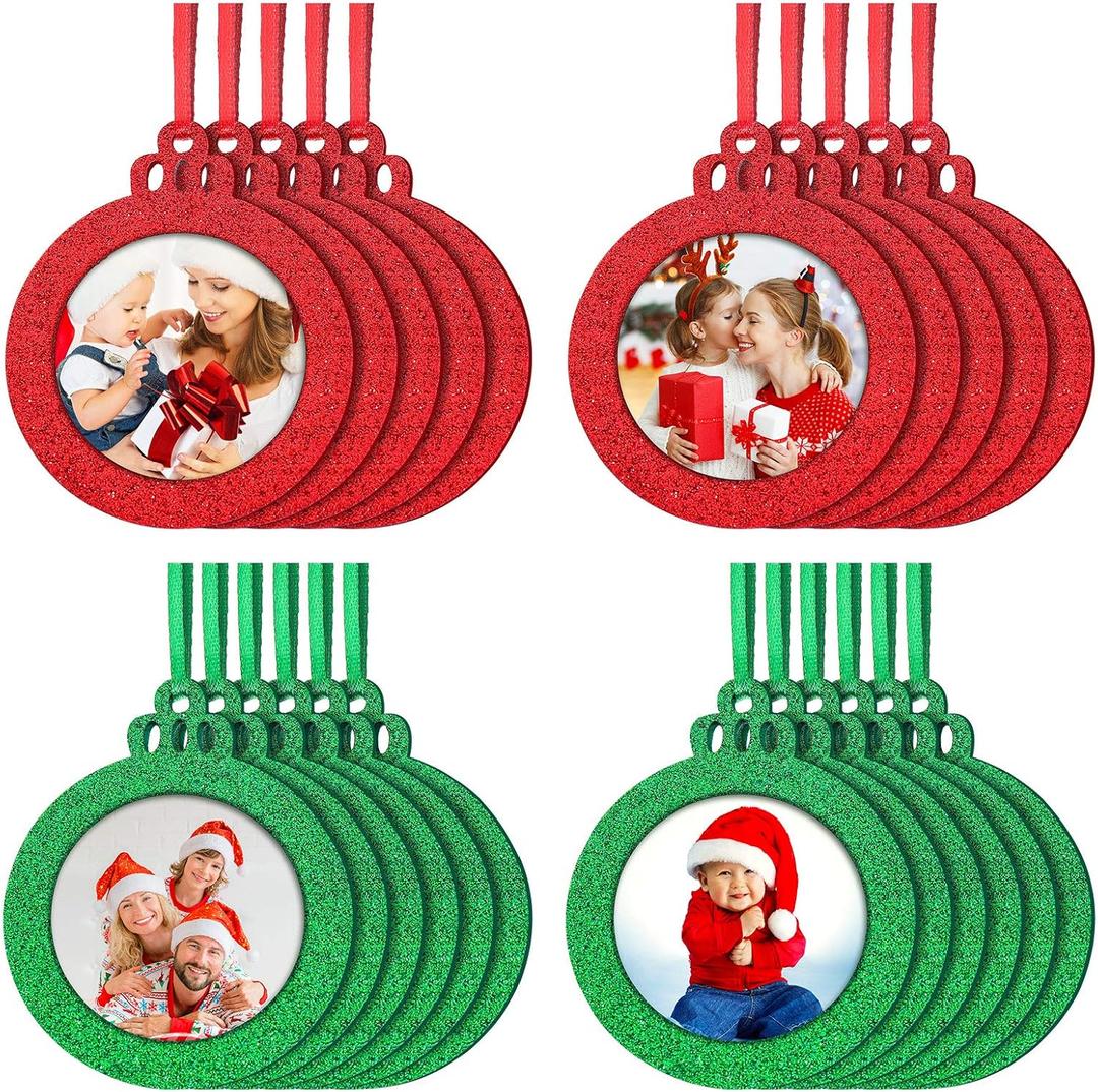 Jetec 20 Pcs Christmas Picture Frame Ornaments Glitter Felt Christmas Photo Frame Xmas Tree Decoration DIY Holiday Hanging Photo Ornaments for Xmas Party Stockings Decorations Winter(Red, Green)