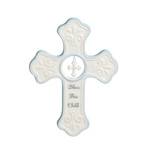 NAT and Jules Bless This Child Hanging Cross, Pink (7"L x 5"W) NAT and Jules Bless This Child Hanging Cross, Pink (7"L x 5"W)