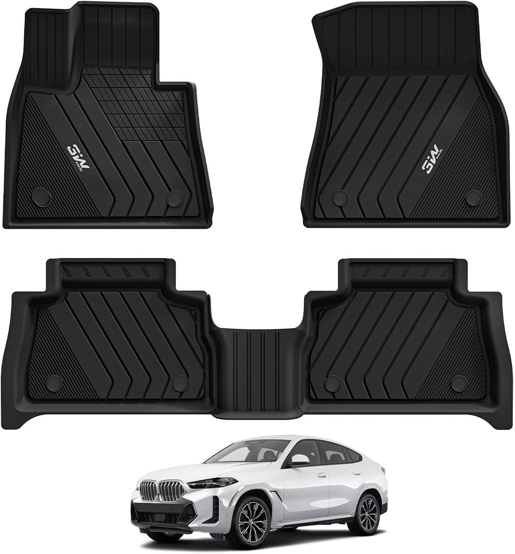 3W BMW X6 Floor Mats 2020-2026 G06 M/M50i/sDrive40i/xDrive40i, TPE Black
