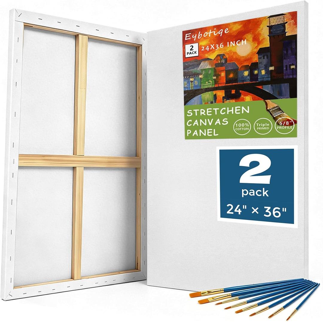 Stretched Canvas for Painting 24x36 Inch Large Canvases for Painting 2 Pack Cotton Big Blank Canvas for Oil Paint Acrylics Pouring Pour Painting Watercolor Tempera