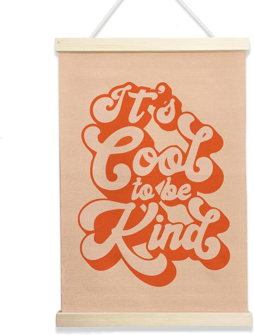 NQDWX Nursery Inspirational Decor It's Cool To Be Kind Wall Decor Banner Sign,Canvas Hanging Wall Flag Poster Hanger Frame For Baby Bedroom Playroom Kids Room Toddler Room 12x17 Inches.(001)