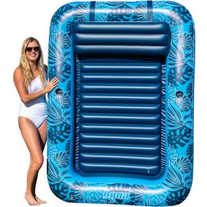 Aqua Inflatable Tanning Pool Lounger  Extra Large (80 x 56 in)  Premium Pool Float with Cupholders and Removeable Pillow for Relaxation and Fun, Blue Palms Pattern