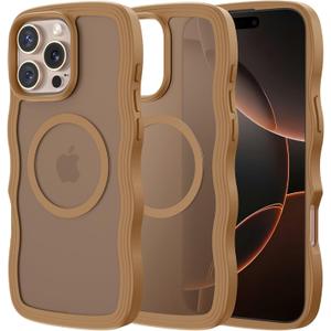 Maxdara for iPhone 16 Pro Max Case, [Compatible with Magsafe] Wavy Frame TPU Bumper Shockproof Drop Protection Translucent Magnetic Case for iPhone 16 Pro Max (Brown)
