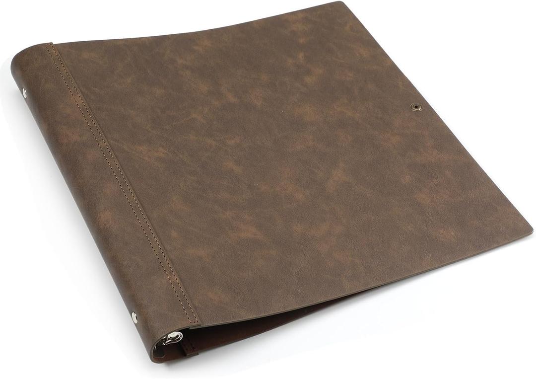 Teling 1 Pcs Leather 3 Ring Binder Holds 8.5 x 11 Inch Paper Binder Organizer Vintage Faux Leather Portfolio Folder Planner for Office Home Document Photo Diary Supplies (Vintage Brown)