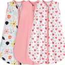 BSTOPPT 3 Pack Baby Sleep Sack 6-12 Months 100% Rayon Cotton Baby Sleeping Bag 2-Way Zipper Toddler Wearable Blankets TOG 0.3 (Heart & Pink  & Floral）