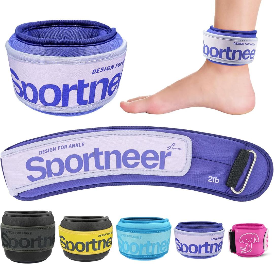 Sportneer Ankle Weights 2 LBS 1 Pair Wrist Leg Arm Weights for Women Men Kids Child with Adjustable Straps, Strength Weighted for Jogging Running Walking Fitness Gym Workout (Purple)