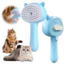 2 x 4-in-1 Pet Steam Spray Brush With Handle, Rubber Brush With Release Button, Dog Comb for Longhair & Shorthair Cat & Dog Cleaner (Blue)