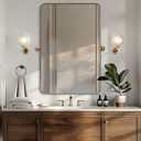 ANDY STAR 28"x36" Brushed Gold Bathroom Mirror for Wall, Brass Metal Framed Pivoting Bathroom Vanity Mirror with Rounded Corner, Tilt Rectangle Wall Mirrors Hangs Vertically Only(Overall 31.75" x 36")