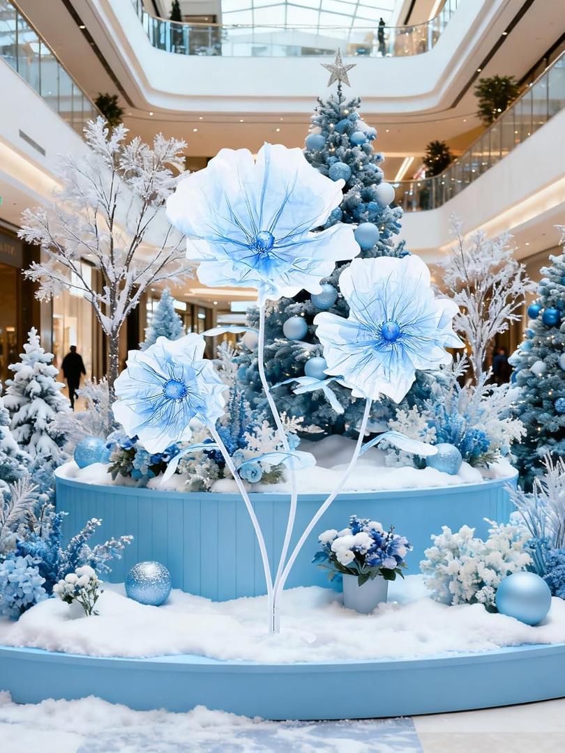 LuoluoHouse Giant Artificial Flowers Decoration Christmas Wedding Reception Essential Large 5.58ft Big Artificial Silk Flower with Stems&Stands Party Banquet Background Home Decor Blue