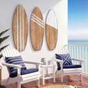Yookeer 3 Pcs Surfboard Wall Decor,36" x 12" Large Wooden Surfboard Wall Art Set, Beach Room Decor Aesthetic Cute Beachy Tropical Surf Board Art for Surfer Bedroom Decoration (Wood,Classic)