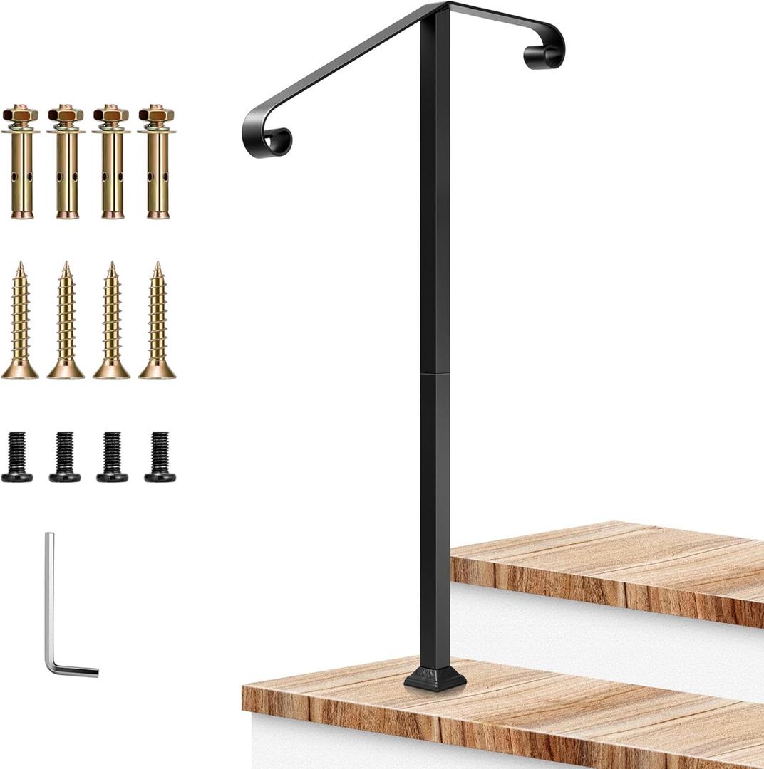 VIVOSUN Outdoor Handrail, 2 Step Stair Handrail, 21.6" x 39" Fits 1 to 2 Steps, Wrought Mattle Iron Stair Railing with Dual Curved Ends for Concrete Steps, Porch Steps, One-Step Assembly, Black VIVOSUN Outdoor Handrail, 2 Step Stair Handrail, 21.6" x 39" Fits 1 to 2 Steps, Wrought Mattle Iron Stair Railing with Dual Curved Ends for Concrete Steps, Porch Steps, One-Step Assembly, Black