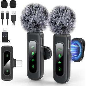 Wireless Microphone for iPhone & Android, 2-Pack Mini Lavalier Mic