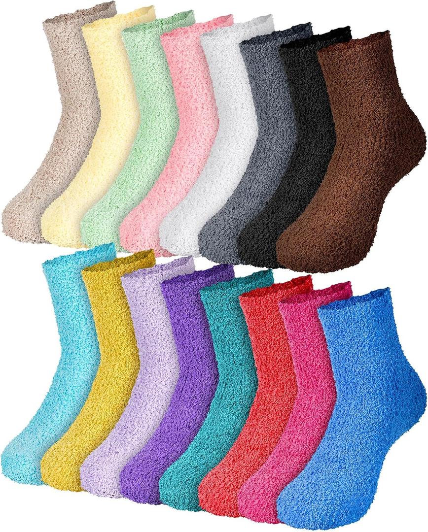 SATINIOR 16 Pair Fuzzy Sock Women Fluffy Cozy Slipper Sock Colorful Plush Warm Ankle Stocking for Unisex Home Sleep Size 4-10