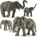 THINKBAY 4PCS Safari Elephant Animals Figurines Toys, Plastic Zoo Animals Toys for Kids Includes African & Asian Elephant and Cubs, Birthday Gift Party Favors Cake Toppers for Boys Girls
