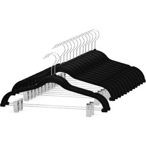 Cozymood Velvet Skirt Hangers 24 Packs Velvet Hangers with Clips Ultra Thin Non Slip Velvet Pants Hangers Space Saving Clothes Hanger for Trouser, Skirts, Jeans (Black)
