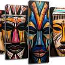 XLMDYYSW African Mask Canvas Wall Art Set of 5 Vintage Traditional Tribal Pictures Colorful Ethnic Mask Prints Ancient Culture Painting for Living Room Framed (Black, 8x14inx2 8x18inx2 8x22inx1)