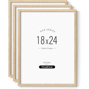 Minimalist 18x24 Frame Set of 3, Natural Solid Oak Wood 18x24 Poster Frame, Lightweight for Wall Mounting(3 Pack, Oak)