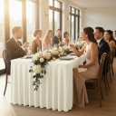 HolidayIdeas Spandex Table Skirts for Rectangle Tables 8 Ft, Fitted Stretch Table Cover 30x96 Inch, Wrinkle-Free Ruffle Design Tablecloths for Banquets,Trade Shows, Parties, Events, 4 Pack, Beige