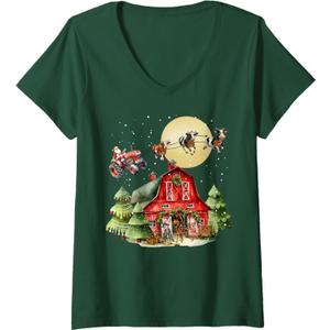 Funny Santa Claus Tractor Cows Farm Farmer Christmas Holiday T-Shirt, S