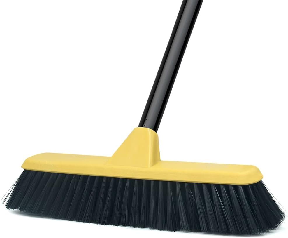 Push Broom with Long Handle, Floor Brush 51.6 inch Soft Bristle Broom 12.2" Wide for Cleaning Bathroom Kitchen Patio Garage Deck Tile (Black)