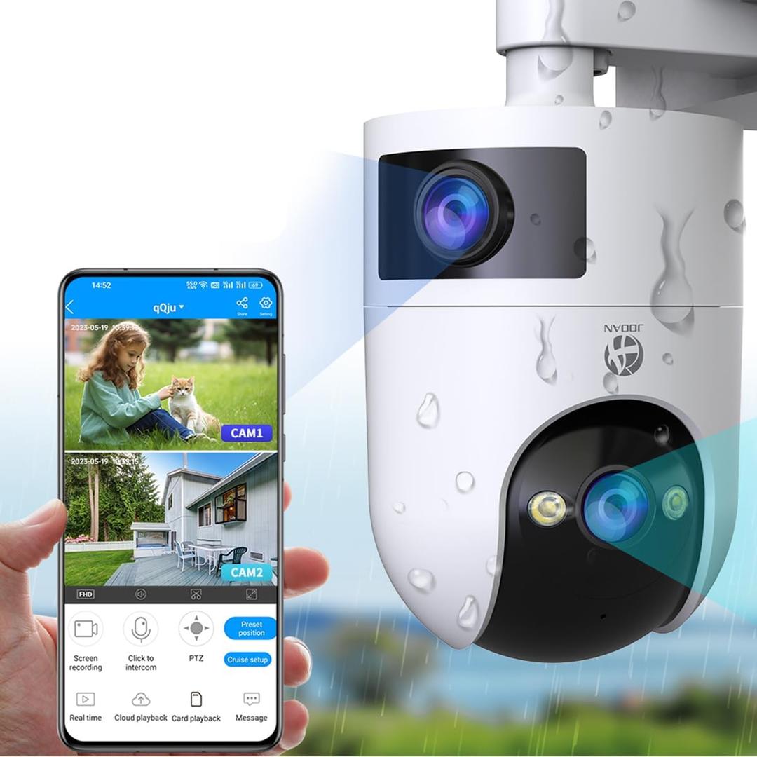 JOOAN 5G 2.4G Dual WiFi Security Camera Outdoor 2K Dual Lens Home Surveillance IP Cam 360 PTZ 2 Way Audio IP66 Waterproof Motion Detection Alert Color Night Cloud/Card Record