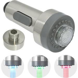 kitchen faucet LED spray head3-Function Prevent burns spray head9/16-13/16 IN standard size adapterspray head replacement sink pull-down faucet, spring single handle faucet(Brushed nickel)