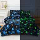 Kids Comforter Sets Twin Size for Boys, Glow in The Dark Blue Starry Sky Space Bedding Set 3 Pieces - Boy Soft Bed Set with Pillow Shams