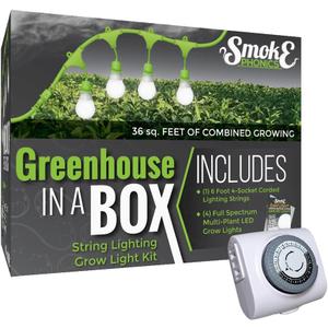 Miracle LED Greenhouse in a Box Grow Kit - Includes 4 Smokephonics Full Spectrum 150W Replacement Grow Light Bulbs & 1 4-Socket Corded Fixture with SproutMatic Grow Light Timer