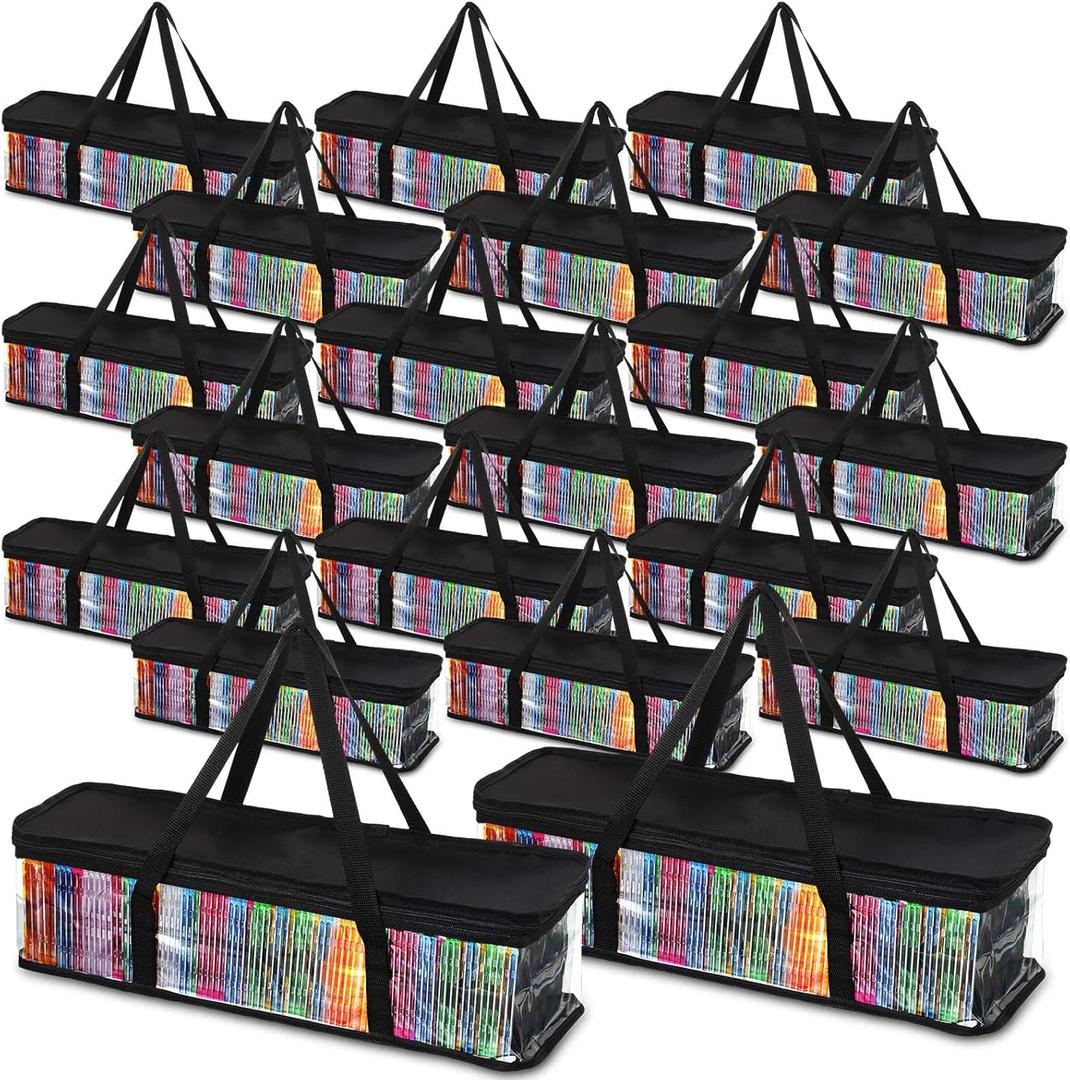 Woanger 20 Pieces Cd Storage Bags Transparent PVC DVD Storage Cases 1000 Cd Total Water Resistant DVD Holder with Handles and Zipper Clear Media Organizer for Albums Video Games